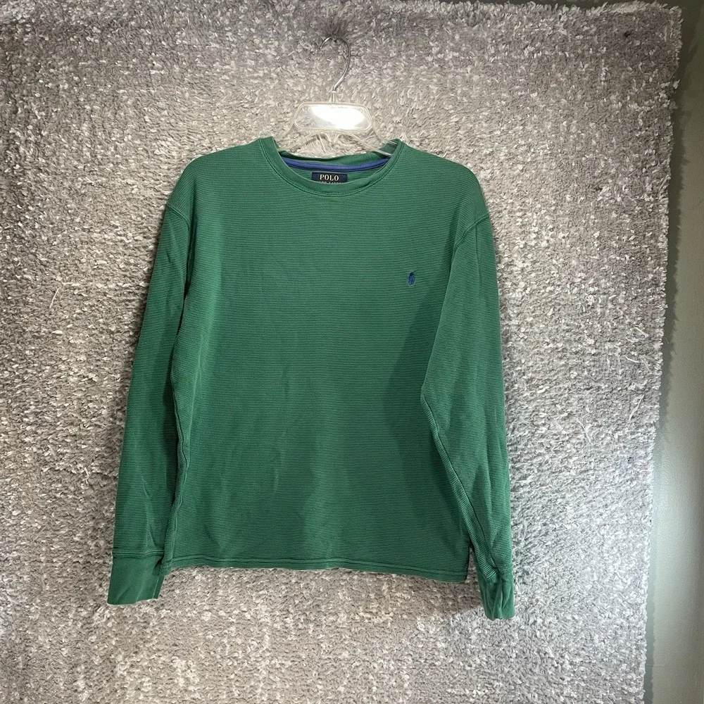 Polo Ralph Lauren Green L Waffle Knit Pullover Sweatshirt Top Casual Lounge